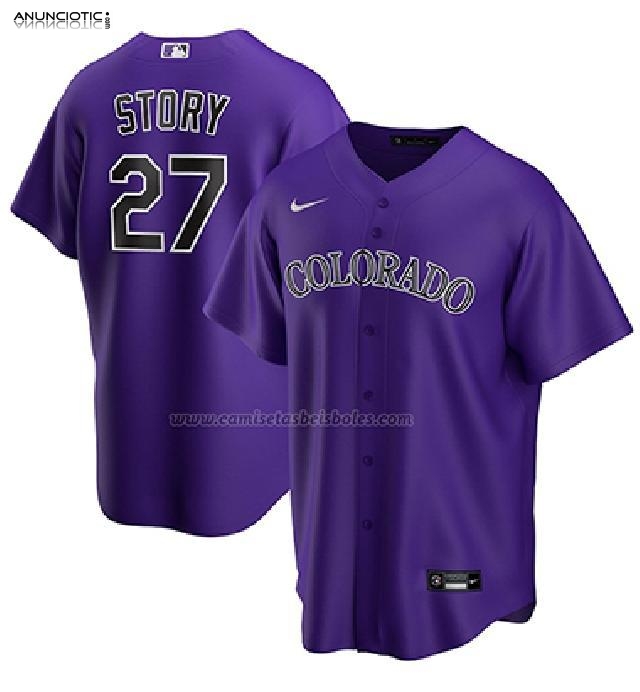 Camiseta Beisbol Hombre Colorado Rockies Trevor Story Alterno Replica Viole