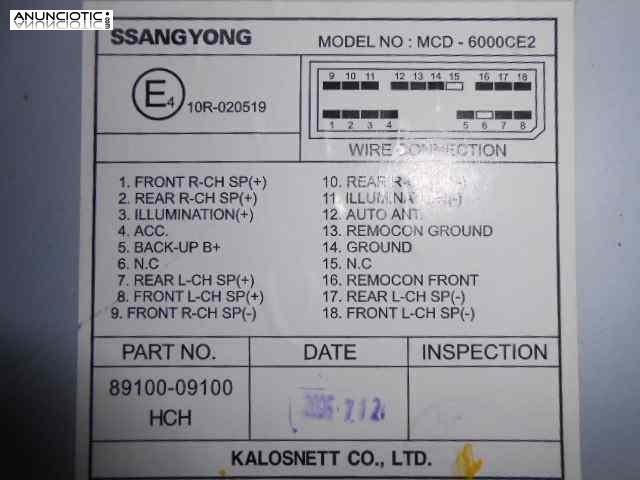 Audio gps ssangyong actyon mcd6000ce2