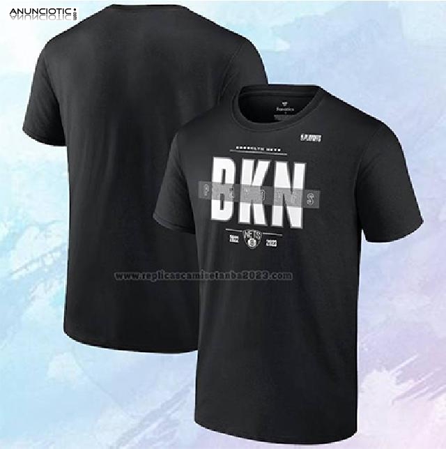 Camiseta Manga Corta Brooklyn Nets 2023 NBA Playoffs Jump Ball Negro