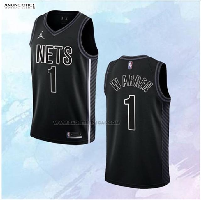 NO 1 T.J. Warren Camiseta Brooklyn Nets Statement Negro 2022-23