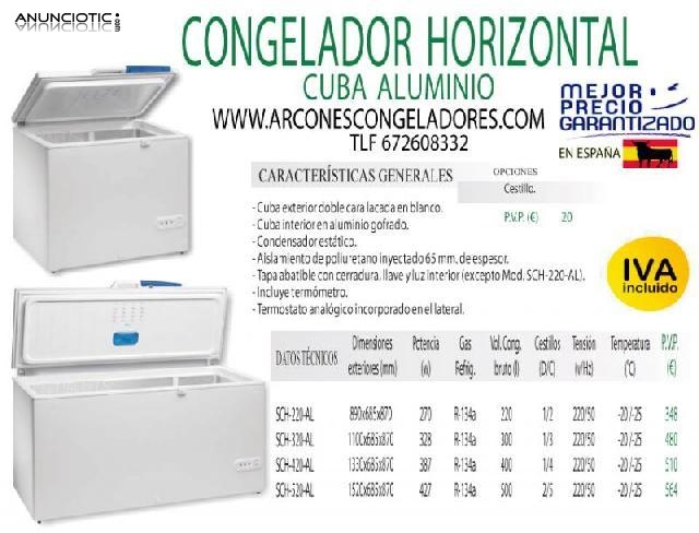 Congelador arcon horizontal con cerradura y luz