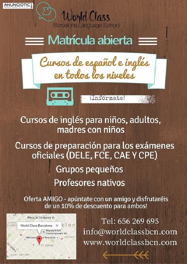 Consulta la oferta de cursos de español e inglés.  ¡Elige tu horario y matr