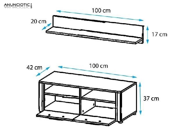 Mueble de TV + 2 baldas modelo Monet