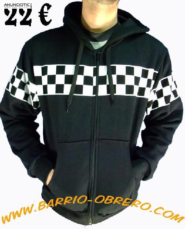 Sudadera con capucha y cuadritos blancos negros ska de color negro