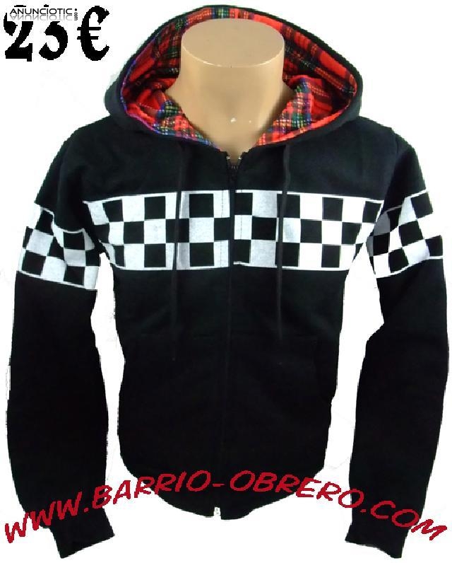 Sudadera con capucha y cuadritos blancos negros ska de color negro