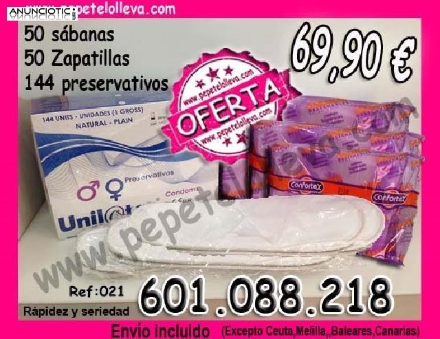 50 sábanas, 50 zapatillas y 144 preservativos por 69,90 