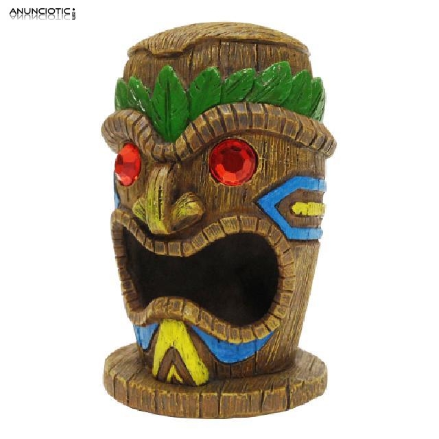 Estatua hawaiana Tiki ojos de rubí