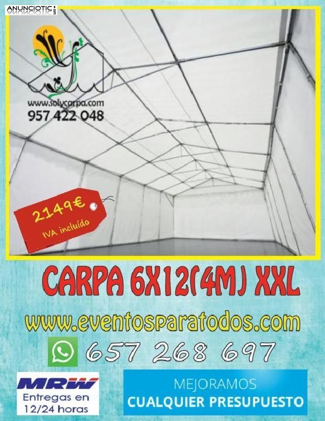 Carpa xxl  de 4 m de altura, medida 6x12