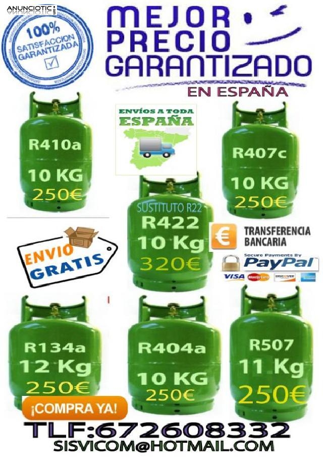 R410 r407 r134 r404 todos los gases 270 euros  10kg