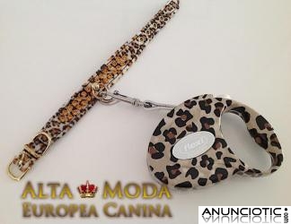 Collar y Correa Flexi Leopardo para Perros