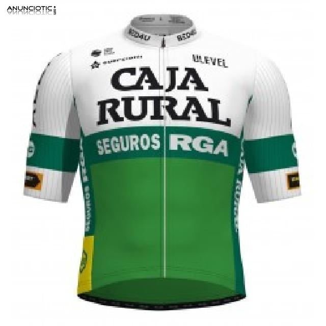 2021 Ropa Ciclismo Caja Rural Blanco Verde Mangas Cortas y Culotte Corto