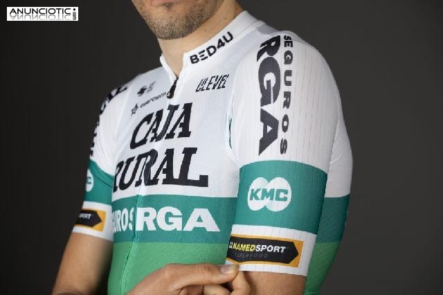 2021 Ropa Ciclismo Caja Rural Blanco Verde Mangas Cortas y Culotte Corto