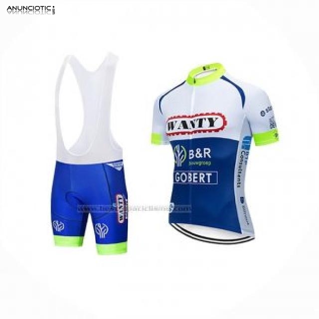 2019 Ropa Ciclismo Wanty-gobert Blanco Azul Mangas Cortas y Culotte Corto