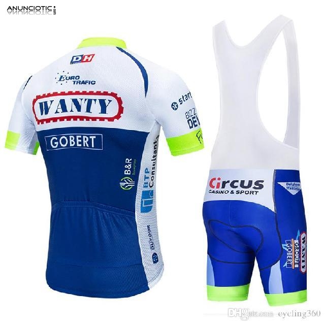 2019 Ropa Ciclismo Wanty-gobert Blanco Azul Mangas Cortas y Culotte Corto