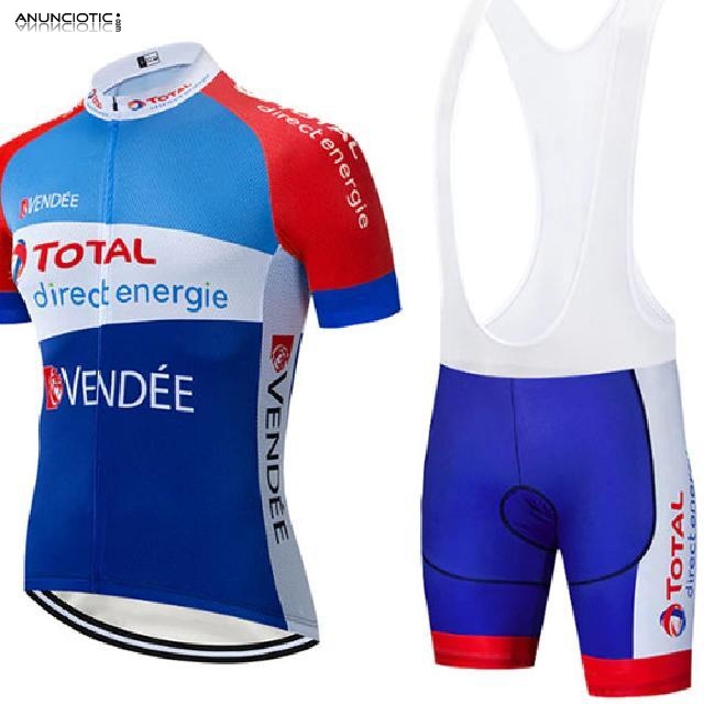 2021 Ropa Ciclismo Direct Energie Azul Rojo Blanco Mangas Cortas y Culotte 