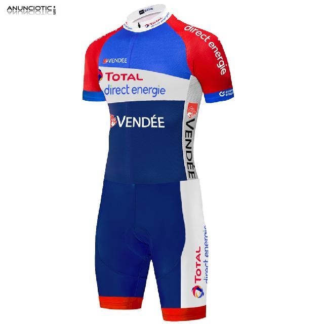 2021 Ropa Ciclismo Direct Energie Azul Rojo Blanco Mangas Cortas y Culotte 