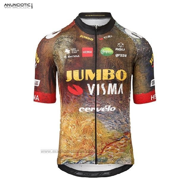 2022 Abbigliamento Ciclismo Jumbo Visma Nero Arancione Manica Corta e Salop