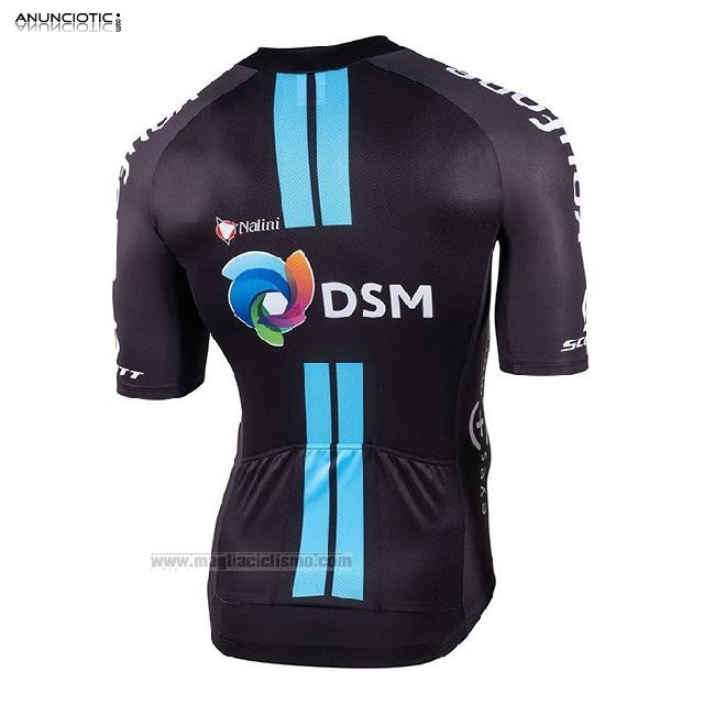 2022 Abbigliamento Ciclismo DSM Nero Manica Corta e Salopette