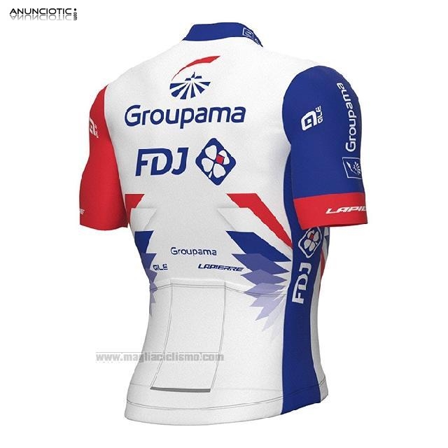 2022 Abbigliamento Ciclismo Groupama FDJ Rosso Blu Manica Corta e Salopette