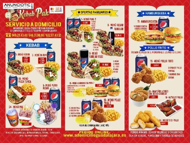 Kebab pack, el mejor menu. Llevamos a domicilio