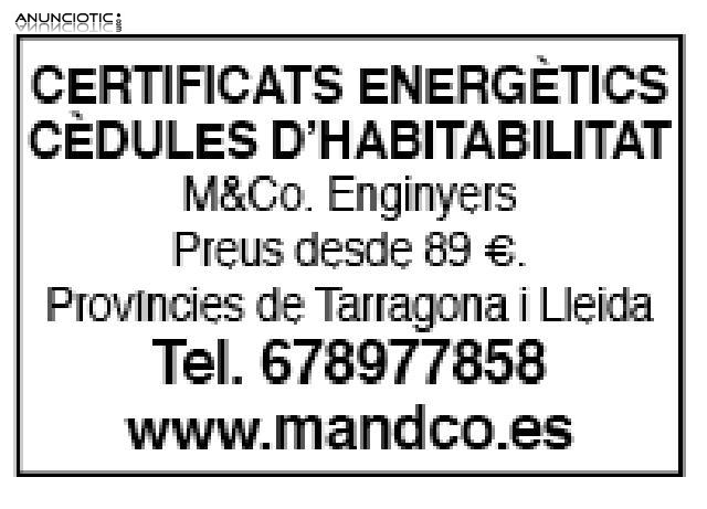 Certificado energetico y cédula  de habitabilidad en  tarragona