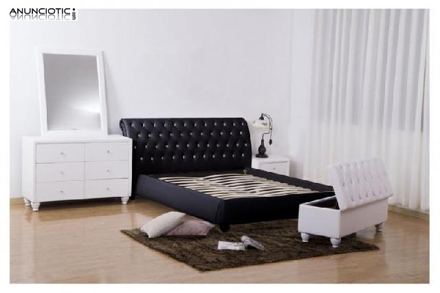 Cama matrimonial cuero blanco