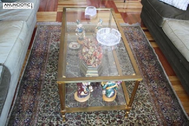 Mesa de tresillo en bronce y cristal 
