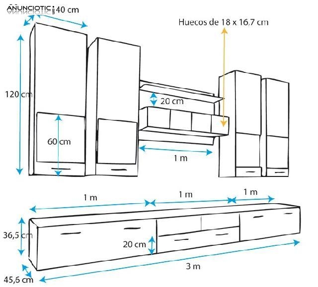 Mueble de salón arlesa blanco o bla/negr