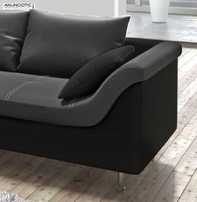 Sofá Judit negro/gris con chaise longue