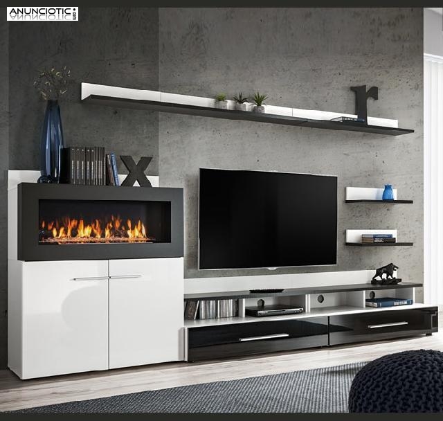 Mueble de salón con chimenea erica blanc