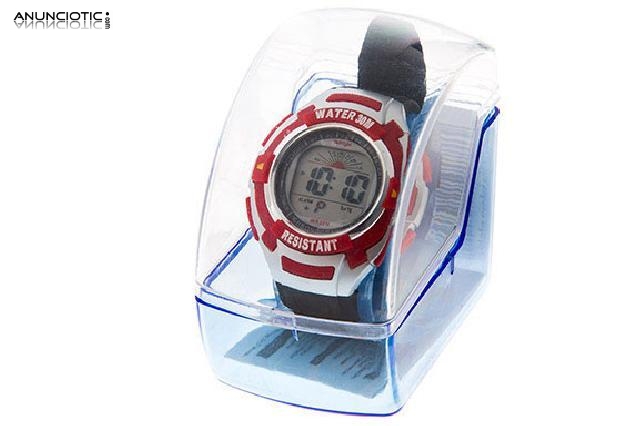 Reloj digital sumergible rojo con caja