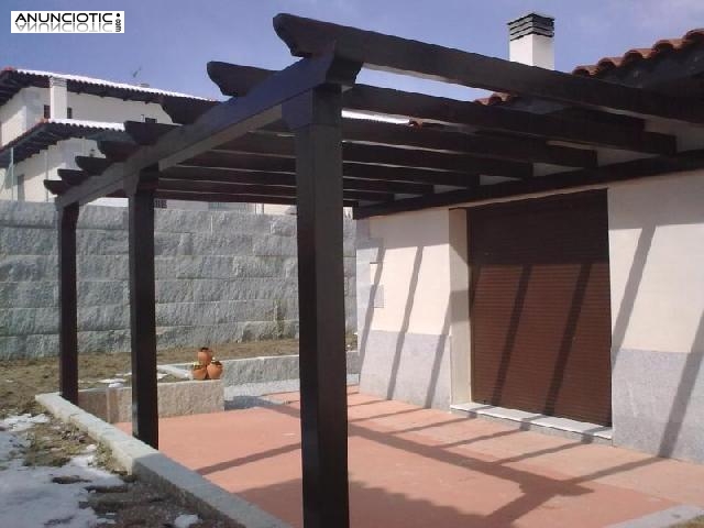 Pérgola de madera 600 x 400 cm, adosada a pared