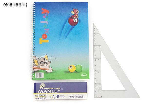 Pack pinturas manley 15 colores con cuaderno y cartabón