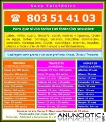 Sexo telefónico 803514103 travestis, chicas y chicos.