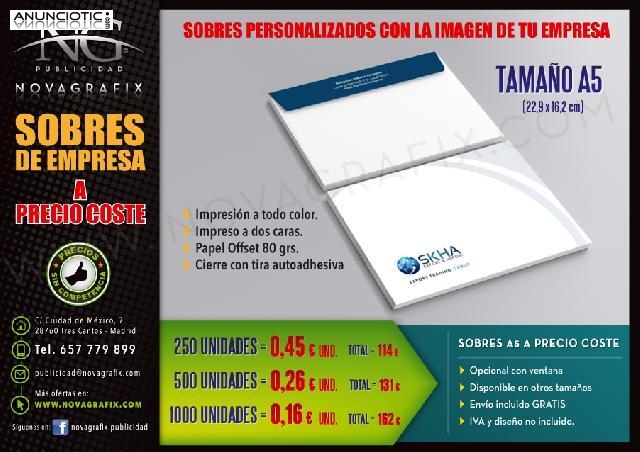 Sobres de empresa a precio de coste personalizados con su imagen 