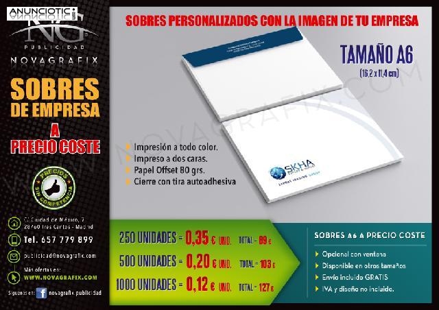 Sobres de empresa a precio de coste personalizados con su imagen 