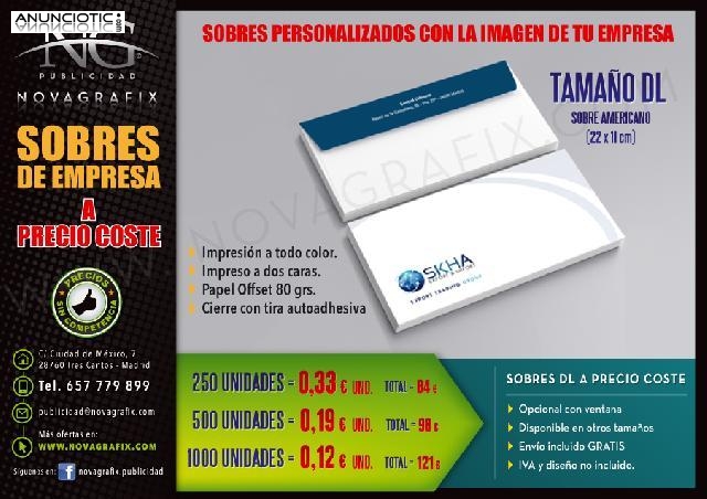 Sobres de empresa a precio de coste personalizados con su imagen 