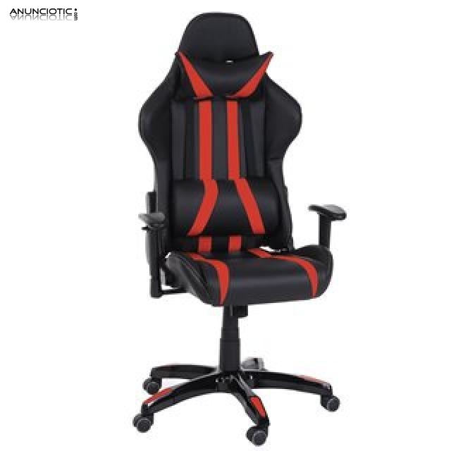 Silla diseño deportivo con cojines en negro y rojo