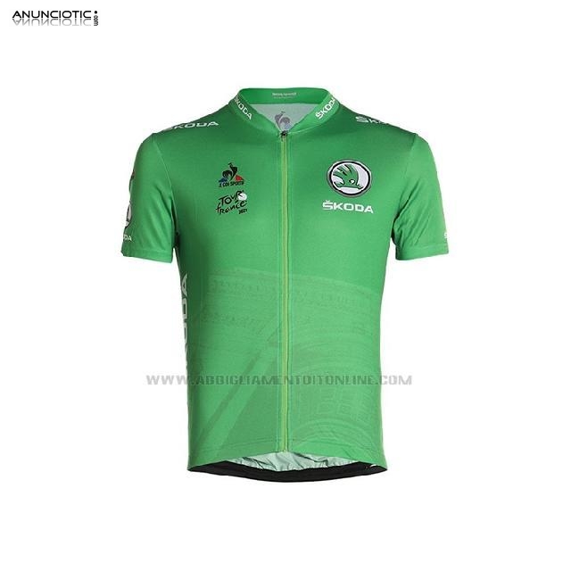 2021 Abbigliamento Ciclismo Tour de France Verde Manica Corta