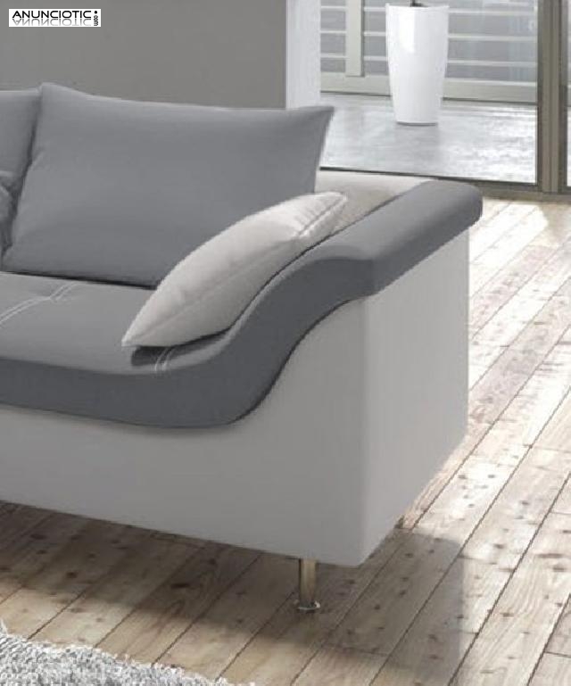 Sofá Judit blanco/gris con chaise