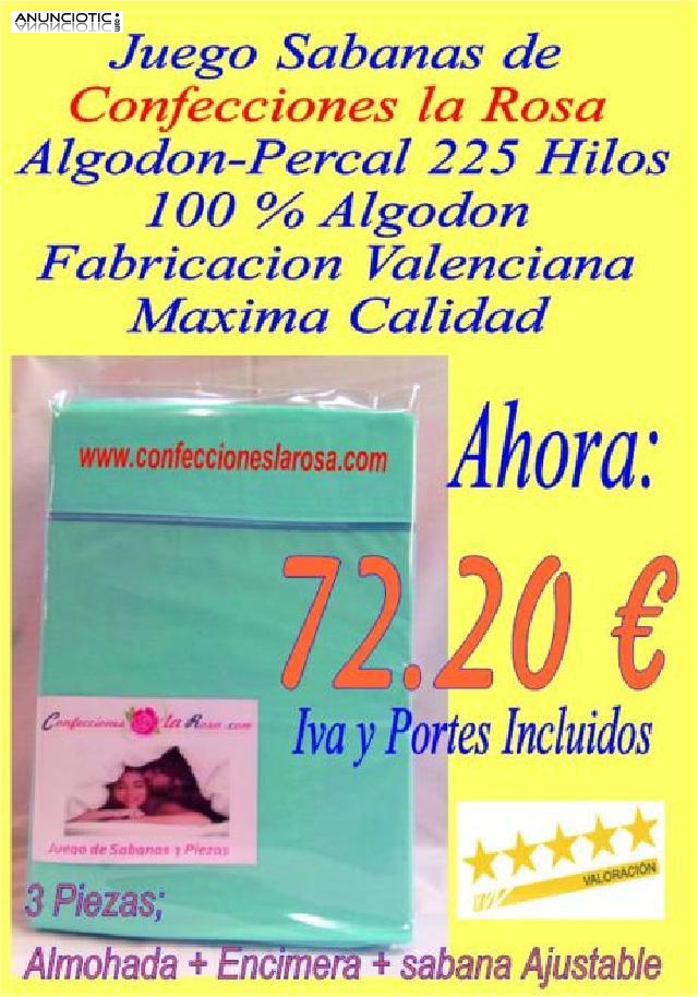 Sabanas de algodon percal 225 hilos