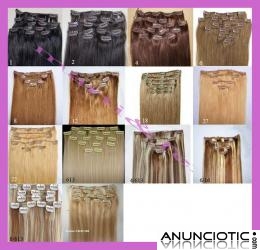 Extensiones clip quita/pon pelo natural liso. 55cm largo, 7 capas, 70gramos.65