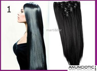 Extensiones clip pelo natural liso 70-75cm largo,120gr, color negro